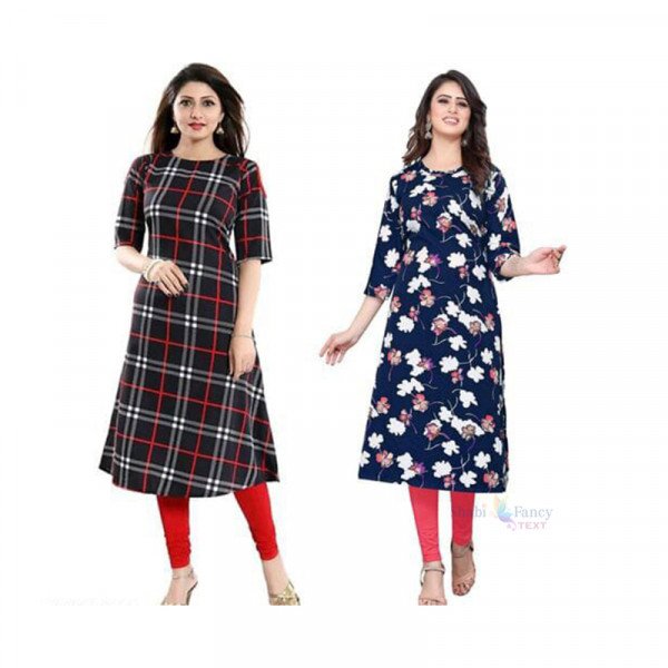 Women American Crepe Heavy Fabric Straight 3/4 Sleeve Round Neck Kurti