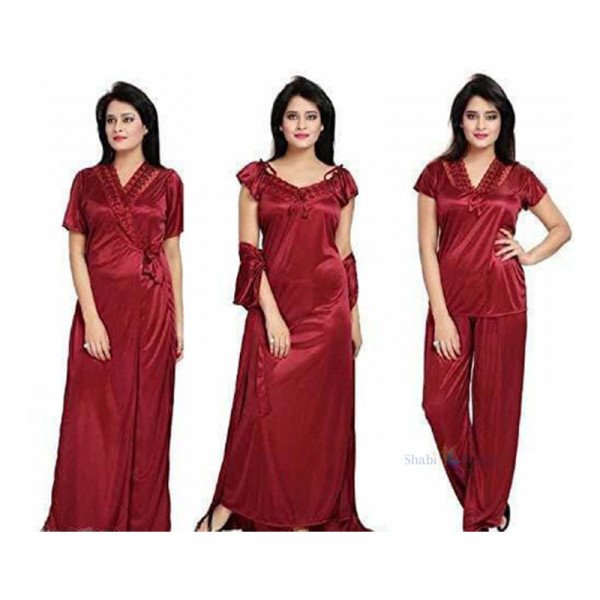 Aradhya Alluring Women Night Dress 3 in 1 - Red
