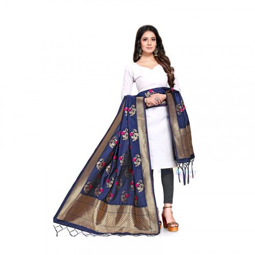 Blue Beautiful Banarasi Jacquard Dupatta