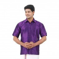Celebration Silk Half Sleeve Shirt - 2 Meters Dhoti - Purple