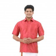 Celebration Silk Half Sleeve Shirt - 2 Meters Dhoti - Pink