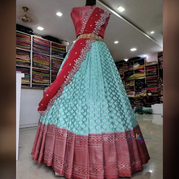 Half Saree - Red and Blue