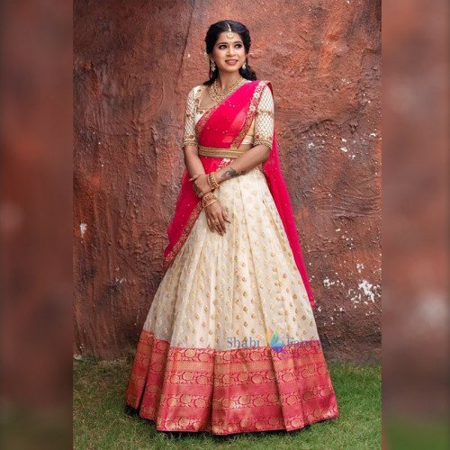 Half Saree Lehanga - Red and White