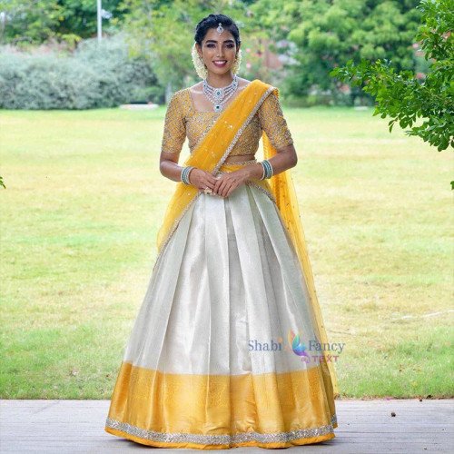 Half Saree Lehanga - White and Yellow