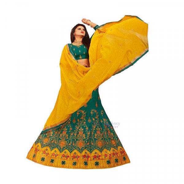 Grand Lehenga - Green and Yellow
