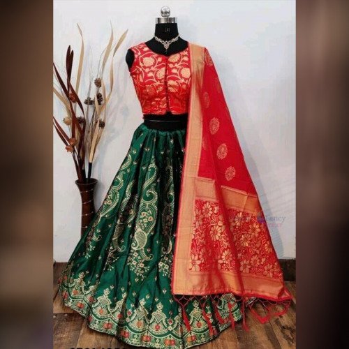 Lehenga - Green and Red