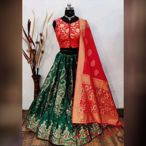 Lehenga - Green and Red
