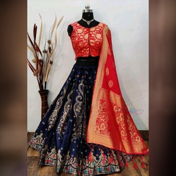 Lehenga - Blue and Red