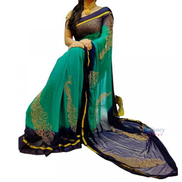 Chiffon Sarees - Green and Blue