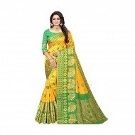 New Cotton Silk Saree - Green and Yellow