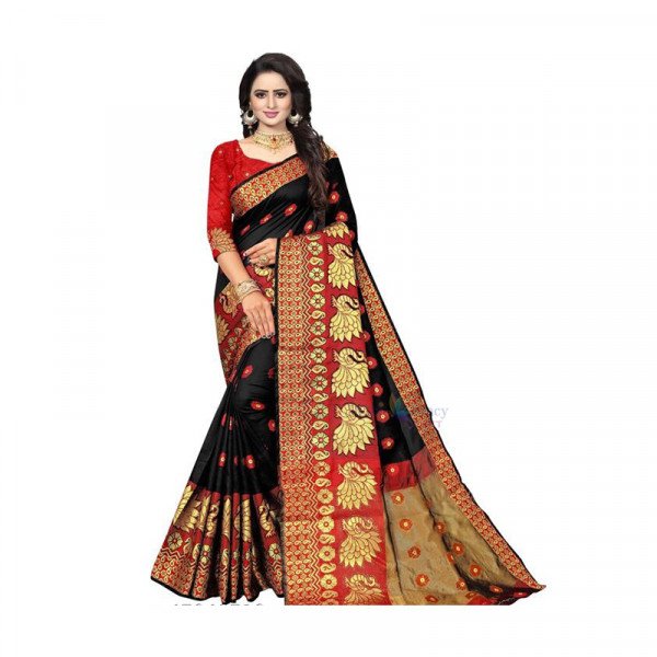 New Cotton Silk Saree - Black and Red