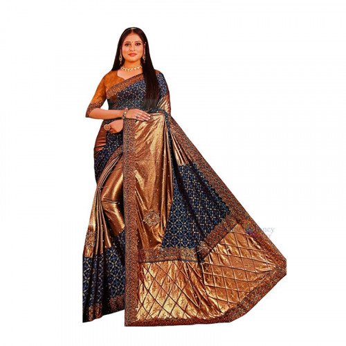 Designer Saree - Blue and Orange