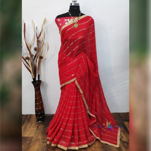 Fabric Heavy Georgette Saree - Red