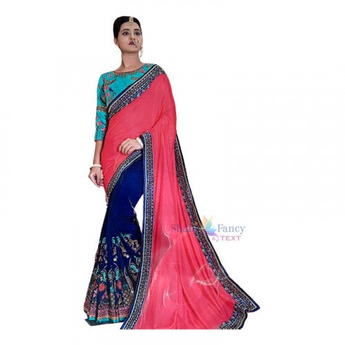 Fashion Saree - Red and Blue