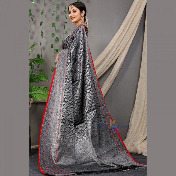 Kanika Silk Lichi Soft Saree - Gray