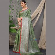 Kanika Silk Lichi Soft Saree - Green