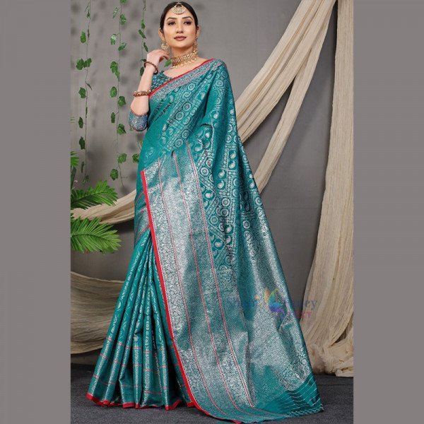 Kanika Silk Lichi Soft Saree - Blue