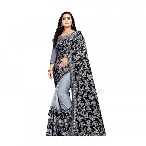 Lycra Saree - Black and Grey