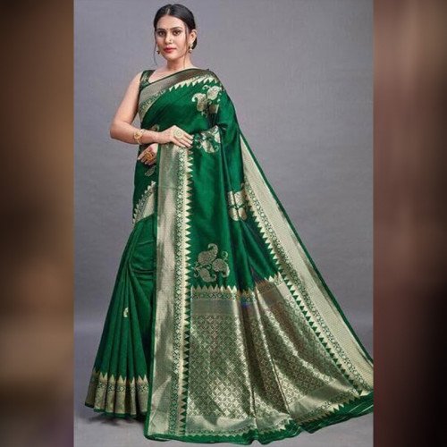 Gopinath Textile Banarasi Saree With Blouse Piece - Green