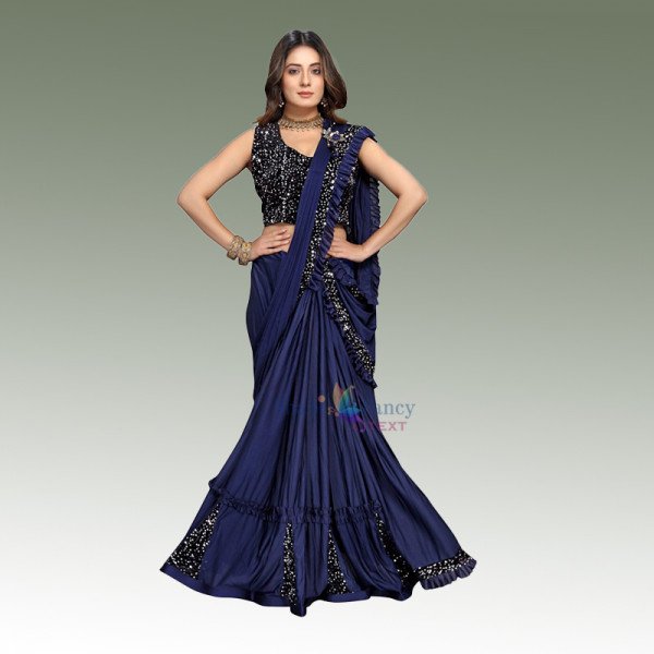 Party Wear Saree - Dark Blue