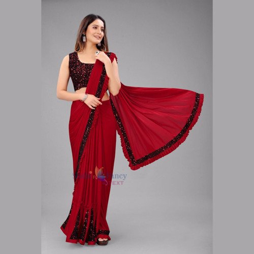 Party Wear Saree - Red Party Wear Saree - Red