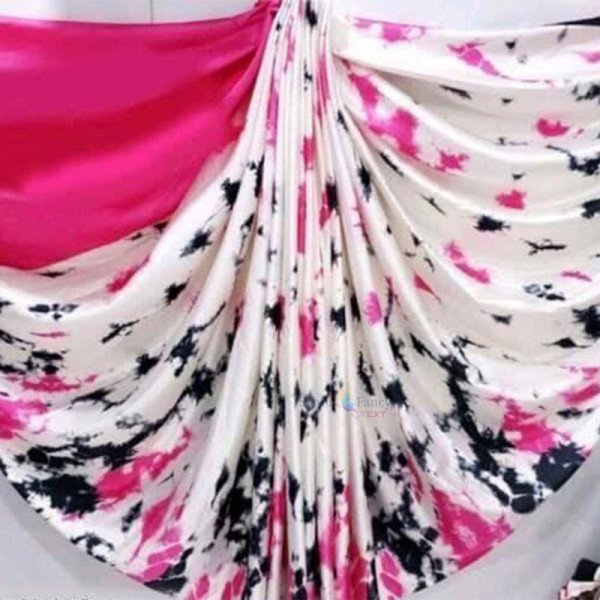 Japan Satin Saree Pink and White