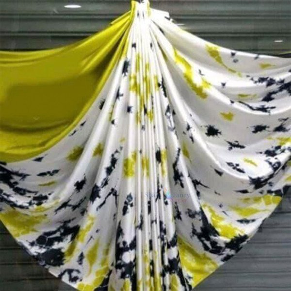 Japan Satin Saree - Yellow and White