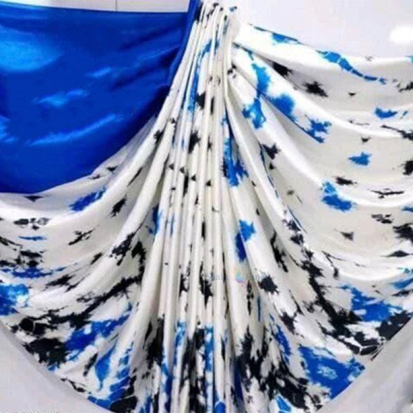 Japan Satin Saree - Blue and White