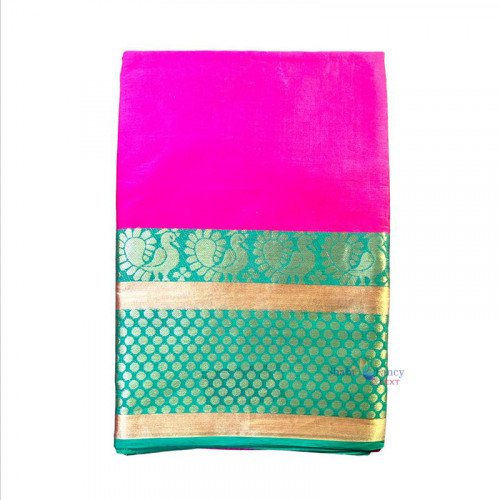  Soft Silk Peacock Design Saree - Pink and Green