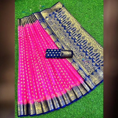 Soft Silk Saree - Pink and Blue