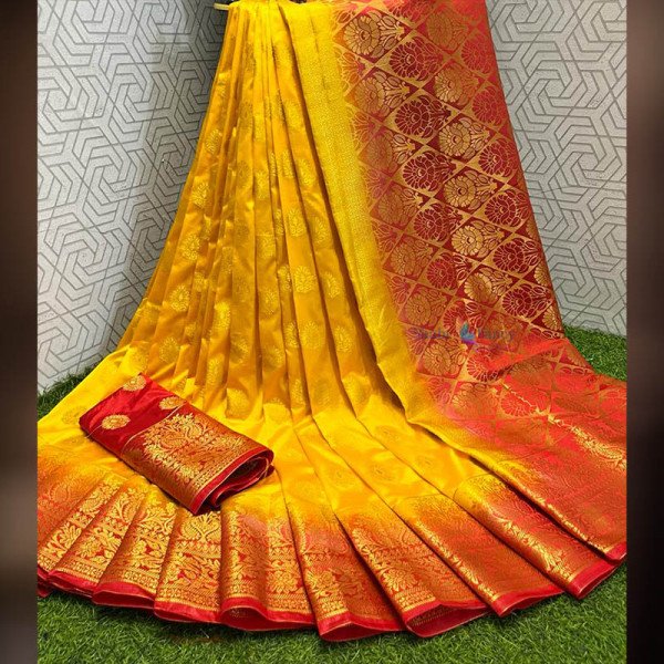 Soft Silk Saree - Yellow and Red